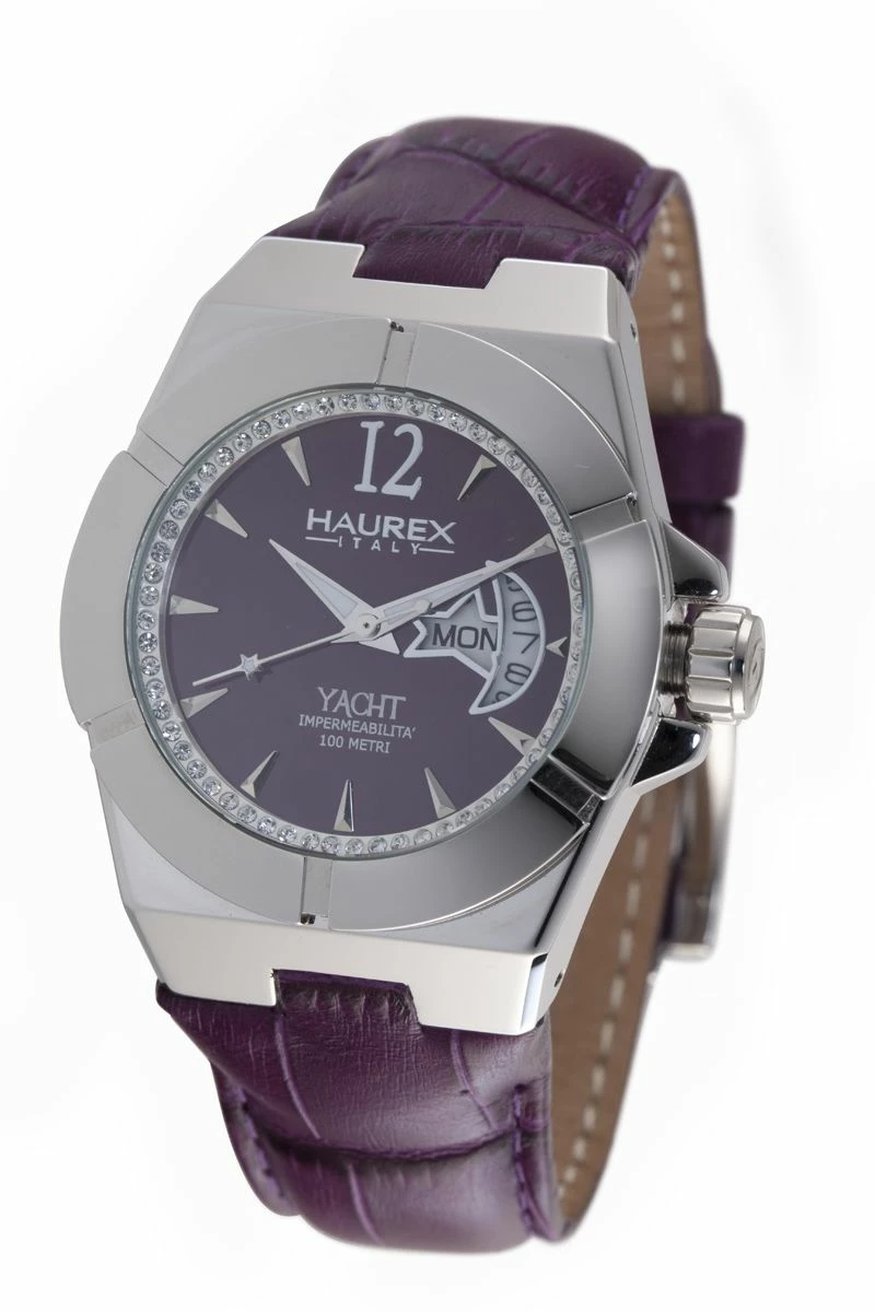 Haurex Italy Purple Dial Leather Band Watch