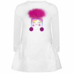 Simonetta Girls White Cotton Dress - Ivory