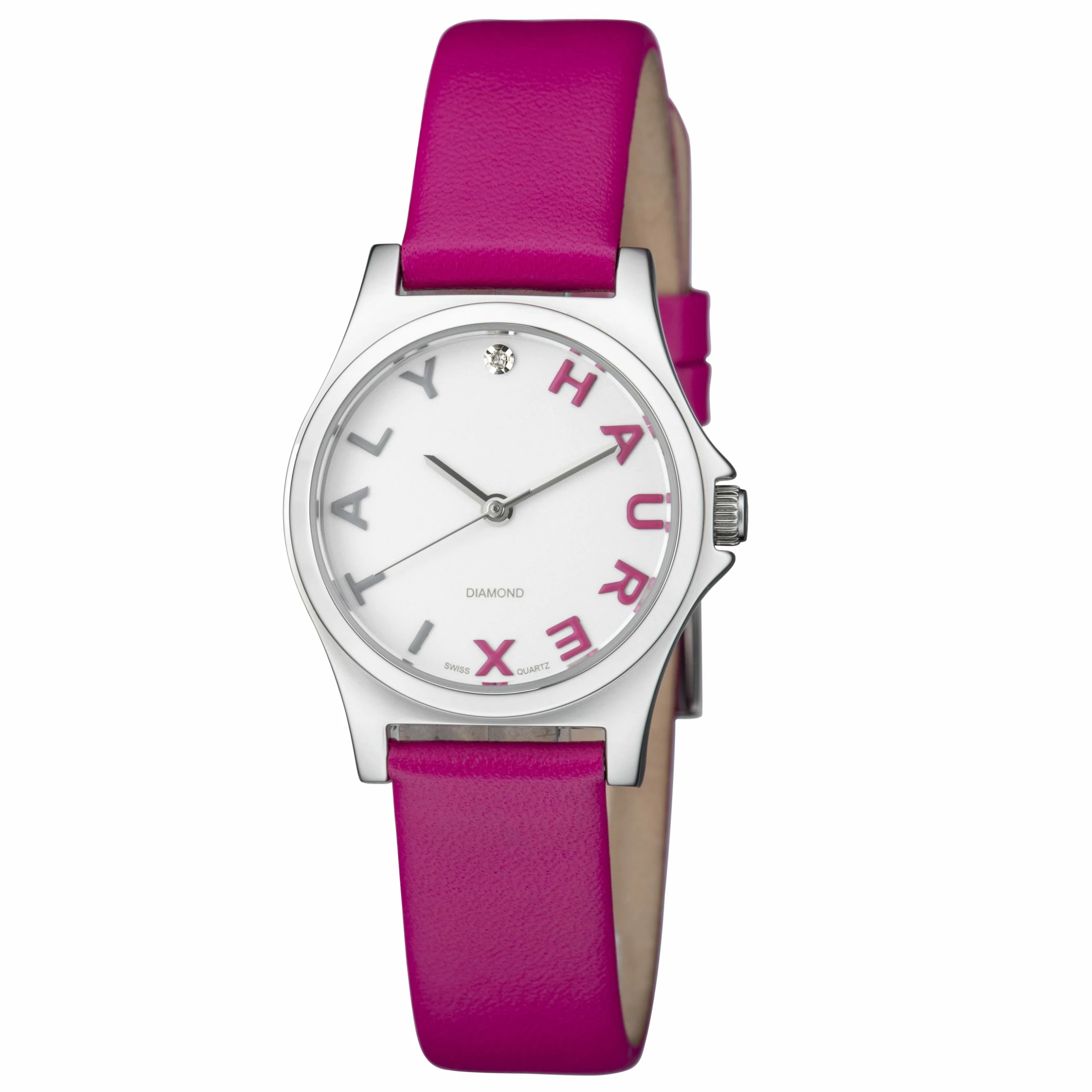 Haurex Italy Women's 6A505DPP Diamond-Accented Mini City Pink Leather Watch