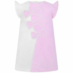 Simonetta Baby Girls Pink & White Cotton Bow Dress