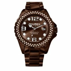 Haurex Italy Women's XK374DMM Ink Stones Brown Aluminum Crystal Date Watch - Black