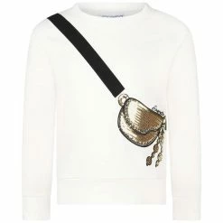 Simonetta Girls White & Gold Sequin Bag Sweater - Ivory
